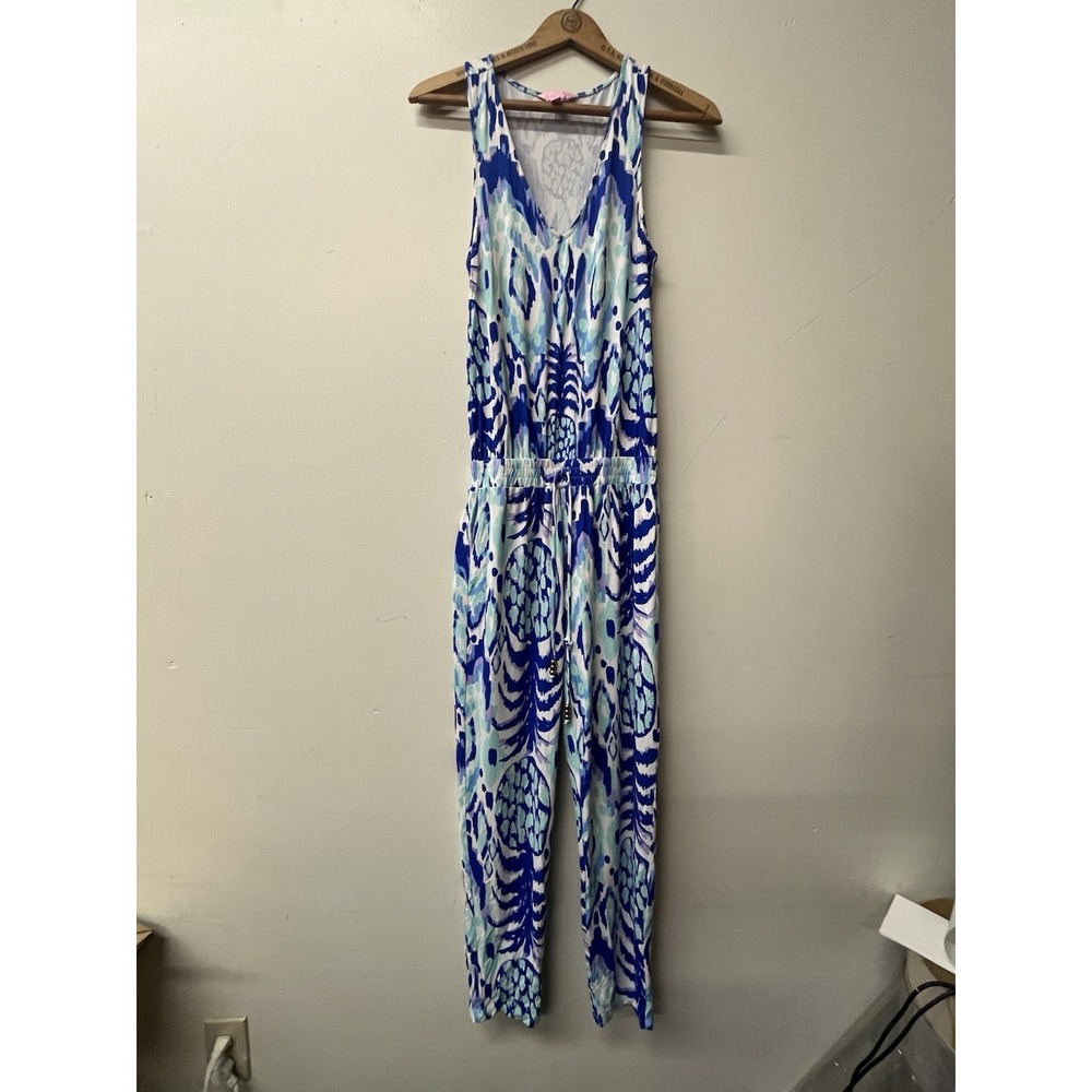 Lilly Pulitzer Paulina Jumpsuit in a blue tropical "Call me Pineapple" print XXS